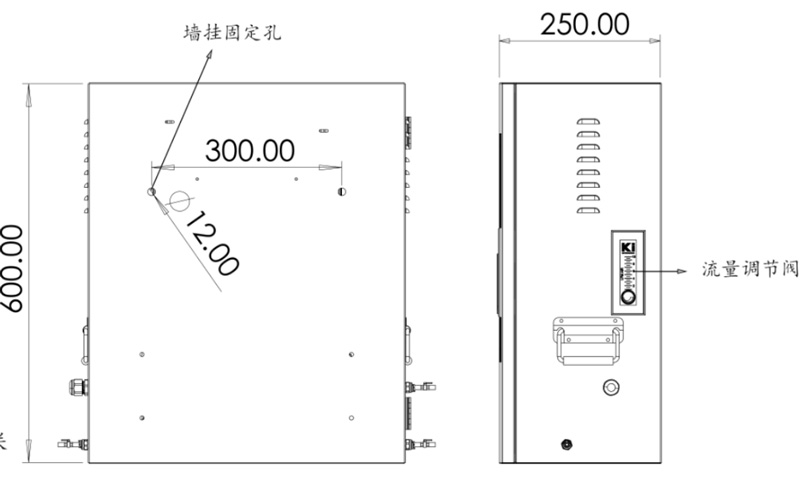 濁度PH電導率溫度四參數在線監(jiān)測儀側視圖